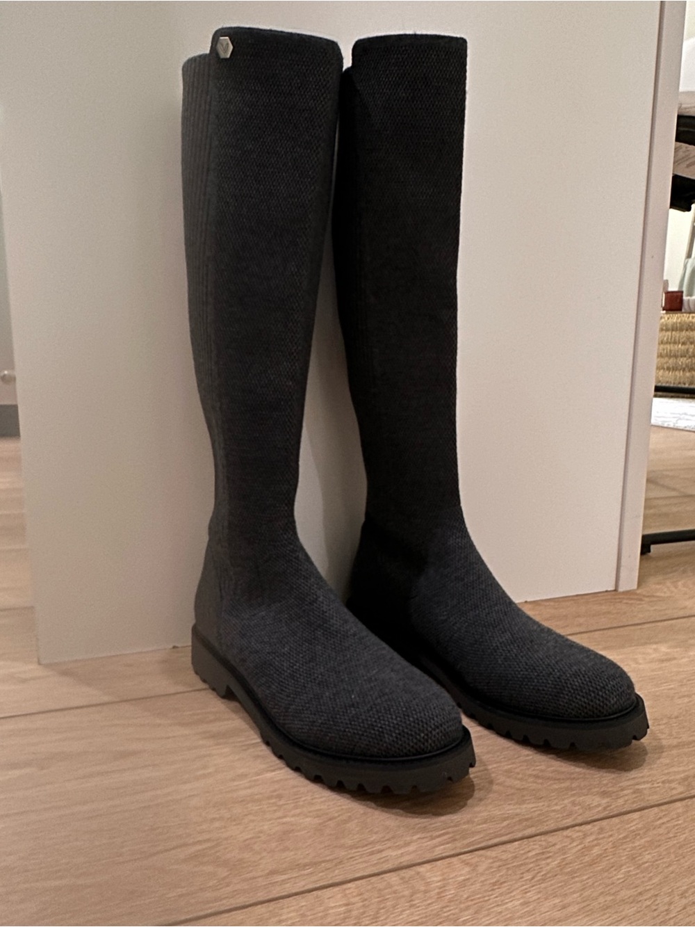 Over-the-Knee Knit Boots in Charcoal Gray